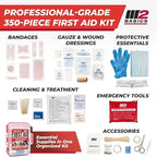 M2 BASICS 350 Piece First Aid Kit, Wall Mount Hard Case with Dual Layer Compartments for Workplace, Office, Warehouse, Home, Car
