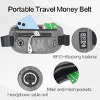 Slim Money Belt for Travel - Anti-Theft Hidden Passport Holder Waist Wallet with Secure Pouch for Cash, Credit Cards (Small Grey)