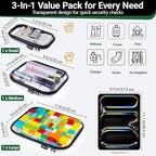 YQBRAO 3-Pack Clear Hard Shell Zipper Case Black, 1.2mm Heavy-Duty Crush-Proof Travel Makeup Bag, Multi-Size (L+M+S) Diaper Bag Organizer Pouches, Rigid Clear Zipper Pouches for Tech, Toys & Home