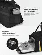 SKYSPER Gym Bag for Men & Women with Shoe Compartment, Carry-on Gym Duffle Bag for Travel and Sports, Workout Overnight Bag with Large Wet Pocket, Black