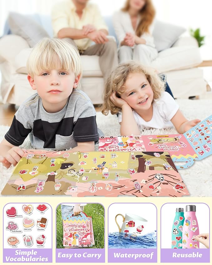 Walenced Reusable Sticker Book for Toddlers, Stickers for Kids, Toddler Sticker Book, Toddler Craft Activities, Toddler Travel Toys Boy Girl Birthday Gifts - Valentines