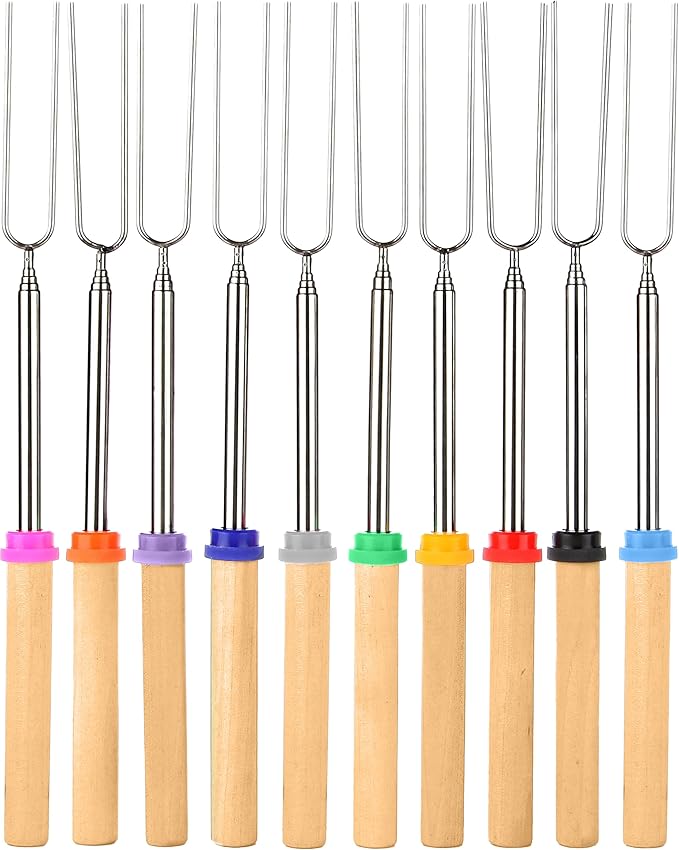 BEARCLAW Smores Sticks for Fire Pit - Accessories for Campfire Marshmallow Roasting Sticks Smores Kit Outdoor-Smore Skewers Hot Dog Fork For Outside, Camping Essentials Bonfire Gear Long 32" 10 Pack