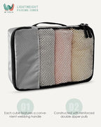 WTREE 4-Piece Packing Cubes Travel Accessories Set for Suitcases - Luggage Organizer Bags with Double Zipper - Mesh Top - Small/Medium/Large/Slim - Grey