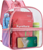 Paxiland Clear Backpack Stadium Approved 12×12×6 with Reinforced and Wider Shoulder Straps, Small Clear Bag for Schools, Concerts, Work, Festivals and Sporting Events - Pink