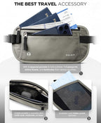 VULKIT Money Belt for Travel, Hidden Passport Holder, Anti-Theft Travel Wallet Under Clothes, RFID Blocking Waist Pouch, Undercover Fanny Pack, Cool Gray
