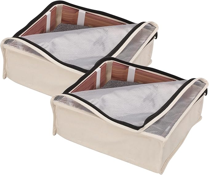 Household Essentials Canvas Sweater Storage Bags, 2-Pack, Breathable Cotton, Under-Bed Zippered Storage with Clear Top Window, Stackable, Cedar Insert Compatible (Not Included), Natural