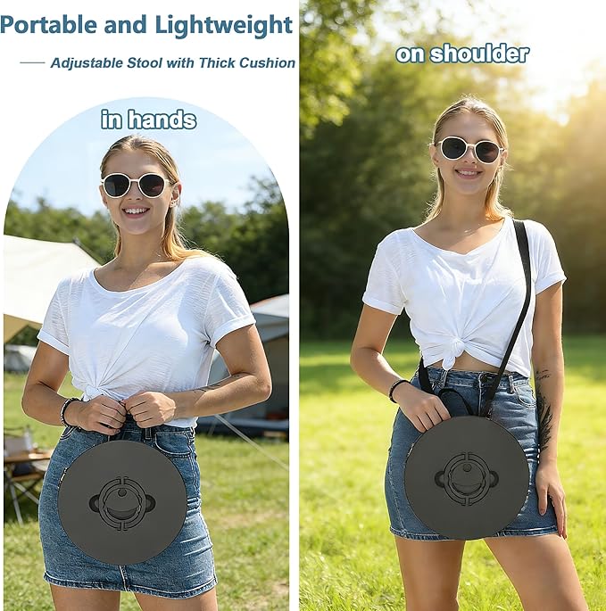 Upgraded XXL Taller 19.7" Wider 11.8" Collapsible Stool with Cushion,Adjustable Seat with Load Capacity 1000lbs, More Taller&Wider Portable Retractable Stool for Adults Camping Fishing Hiking BBQ
