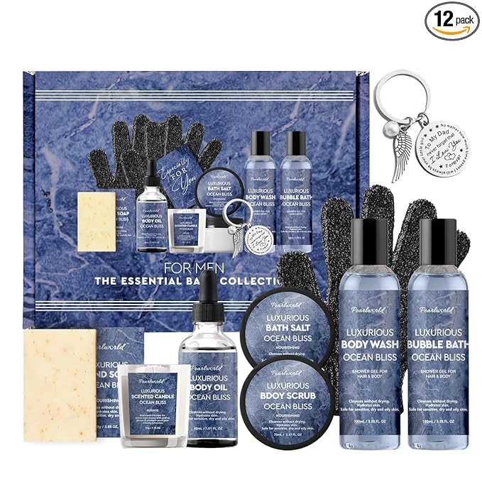Father's Day Gift 12Pcs Men's Birthday Gift Ideas Ocean-Scented Bath Spa Set - Skin Care Gift Kit for Him, Ideal Men Gifts for Christmas, Self-Care PEARLWORLD