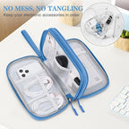 FYY Electronic Organizer, Travel Cable Organizer Bag Pouch Electronic Accessories Carry Case Portable Waterproof Double Layers Storage Bag for Cable, Cord, Charger, Phone, Earphone, Medium Size, Cyan