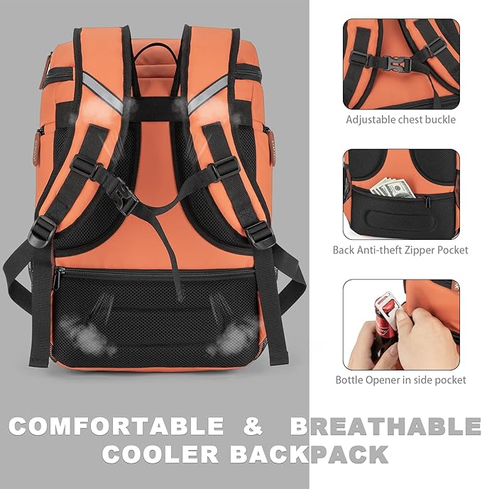 BAGPARKK Insulated Cooler Backpack,33/45 Cans Multifunctional Double Deck Leakproof Cooler Bag with Sternum Strap,Large Capacity Lightweight Travel Camping Beach Backpack