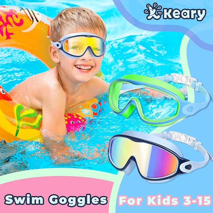 Keary 2 Pack Kids Swim Goggles for 3-15 UV Protection Anti-Fog Pool Water Swimming Goggles For Boys Girls Youth Toddler
