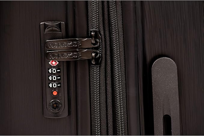 NONSTOP NEW YORK Luggage Expandable Spinner Wheels hard side shell Travel Suitcase Lightweight, TSA Lock, Double USB Port (Black, Checked-Medium 24-Inch)