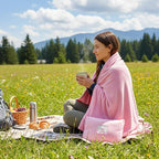 Travel Blanket and Pillow, Ultra-Soft, Compact & Lightweight, 60x50 in, Airplane Travel Essentials with Hand Luggage Sleeve and Backpack Clip, for Travel & Picnic (Pink)
