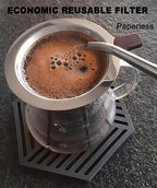 Pour Over Coffee Dripper - 304 Stainless Steel Filter, Paperless & Reusable Dual-Layer Metal with Base, 800 Mesh Steel Cone Filter, for 1-6 Cups Brew Coffee Maker (Brown)