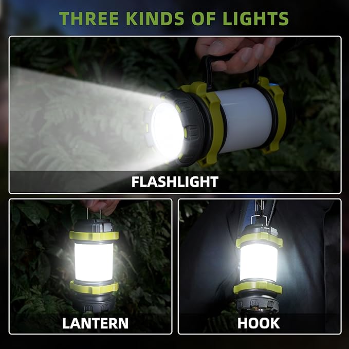 AlpsWolf Camping Lantern Rechargeable , Alpswolf Camping Flashlight 4000 Capacity, 6 Modes, IPX4 Waterproof, Led Lantern Camping, Hiking, Outdoor Recreations (2pack-Green)
