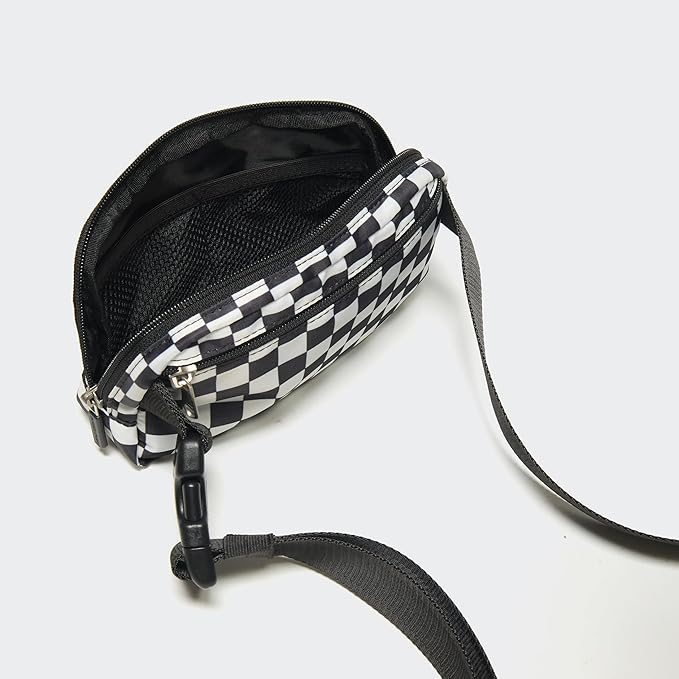 Pander Two Way Zipper Fanny Pack Nylon Everywhere Belt Bag for Women, Water Repellent Waist Packs, Crossbody Bags with Adjustable Strap (Checkered Black)