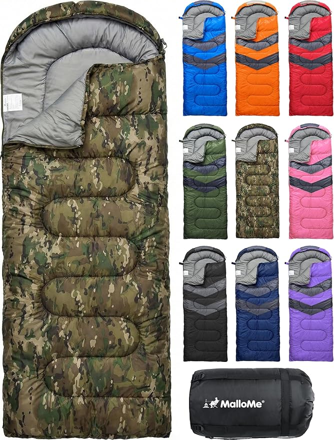MalloMe Sleeping Bags for Adults Cold Weather & Warm - Backpacking Camping Sleeping Bag for Kids 10-12, Girls, Boys - Lightweight Compact Camping Essentials Gear Accessories Hiking Sleep Must Haves