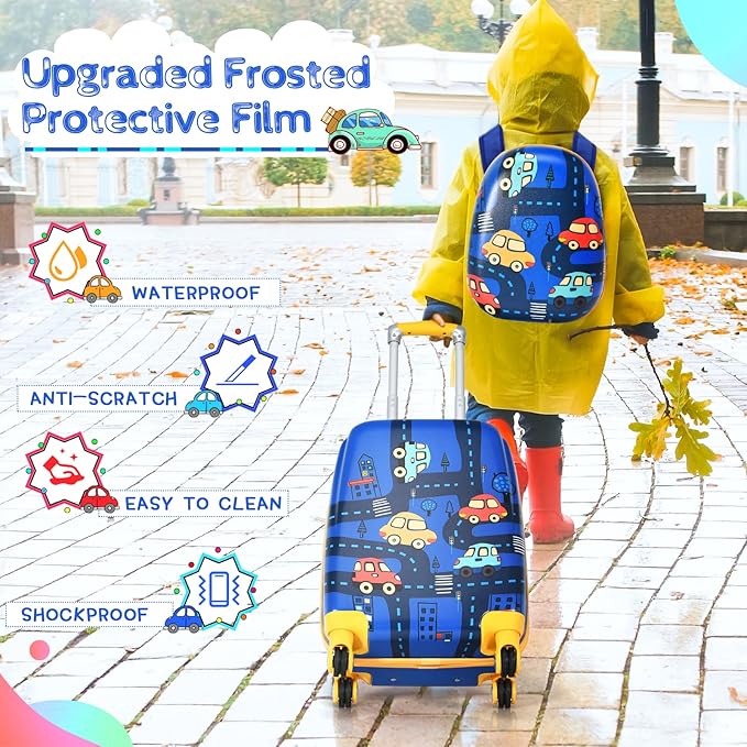 GYMAX 2Pc Kid Carry On Luggage Set, 12" & 18" Kids Suitcase with 4 Spinner Wheels, Travel Rolling Trolley