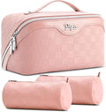 BOYATU Travel Makeup Bags for Women: Sweet Pink Checkered Large Capacity Cosmetic Bag - You Deserve a Little Sweetness Every Day - 3 Pcs Toiletry Organizer Holds 10-20 Full-Size 50-100ML Bottles