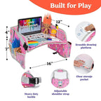 PILLANI Kids Travel Tray for Car - Toddler Car Activities, Car Seat Tray with Activity Sheets & Pens, Road Trip Essentials for Car & Airplane, Travel Lap Desk Accessories - Road Trip Activities Toys