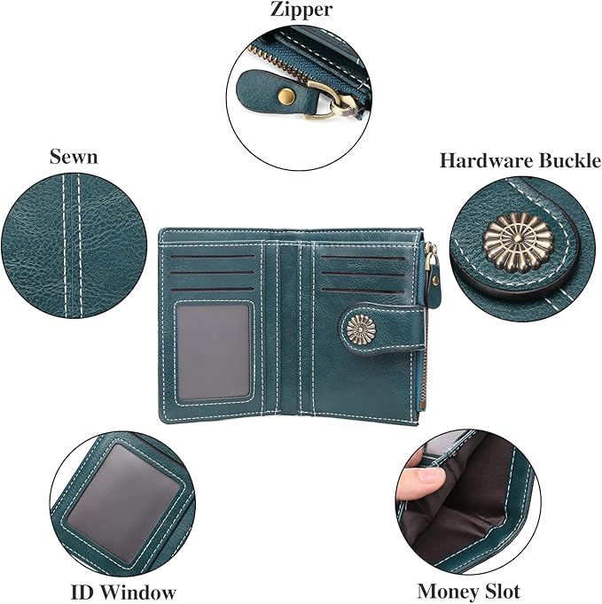 Small Wallet for Women Bifold Credit Card Holder RFID Blocking with Zipper Pocket