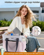 LOVEVOOK Tote Bag for Women, Puffy Work Tote with Large Cup Holder, Quilted Laptop Bag Travel Tote Shoulder Bag Handbag