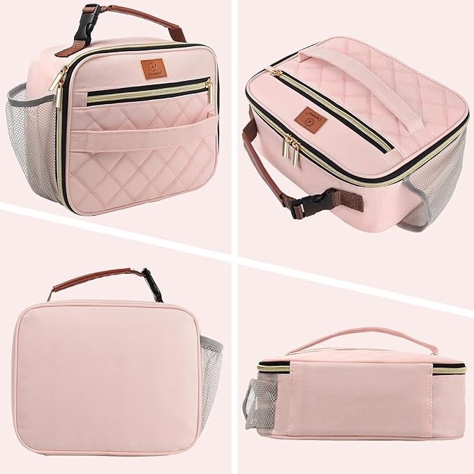 Genteen Lunch Box for Kids,Girls - Insulated LunchBox Reusable, Zip Closure & Buckle Handle, Portable Cooler for Work, School, Travel (Pink)