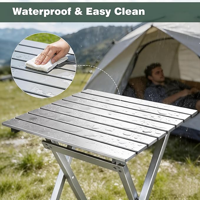 SUNNYFEEL Folding Camping Table - Lightweight Aluminum Portable Picnic Table, 18.5x18.5x24.5 Inch for Cooking, Beach, Hiking, Travel, Fishing, BBQ, Indoor Outdoor Small Foldable Camp Tables
