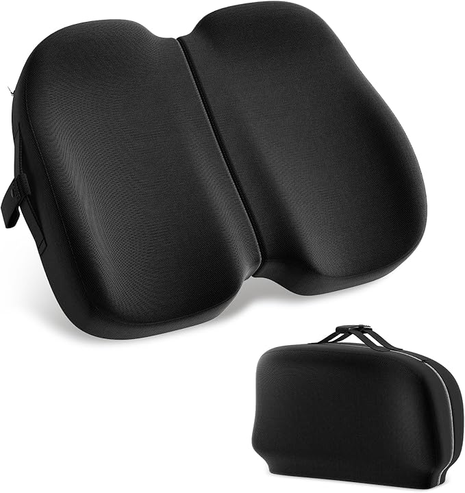 A-Pce Foldable Travel Seat Cushion-with Built-in Handles，Memory Foam Cushions for Relief of Lower Back, Sciatic, Butt and Tailbone Pain-for Home & Office Use, Perfect for Travel or Driving-Black