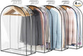 Liuoud Clear Garment Bag for Hanging Clothes 10” Gusseted, 32” Suit Bags for Open Closet Storage Plastic Clothes Cover for Coat, Dress, Shirts, Fur, Jacket, Wardrobe Protectors, 4 Pack