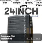 GinzaTravel 24 Inch Checked Luggage with Spinner Wheels TSA Lock PP Hardside Durable Medium Checked Suitcase, Gray, 24Inch