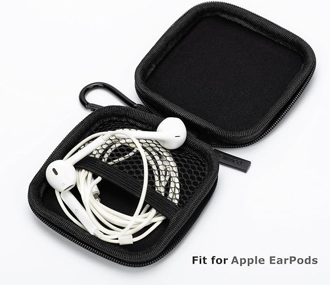 Ginsco Mini-Portable Hard Shell Square Earbuds Case for Apple EarPods/Samsung Galaxy Wired/Wireless Earbuds, Cell Phone Accessories Organizer with Carabiner for Earphones Tech Pouch