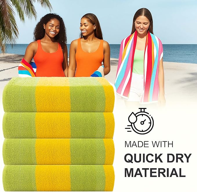 CASA COPENHAGEN Malibu 4Pcs 100% Egyptian Cotton Beach Towels Gift Set- Green, 30"X60", 4 Beach Bath Towels Set (Box Pack,Gift Ribbon Set for Women & Men)