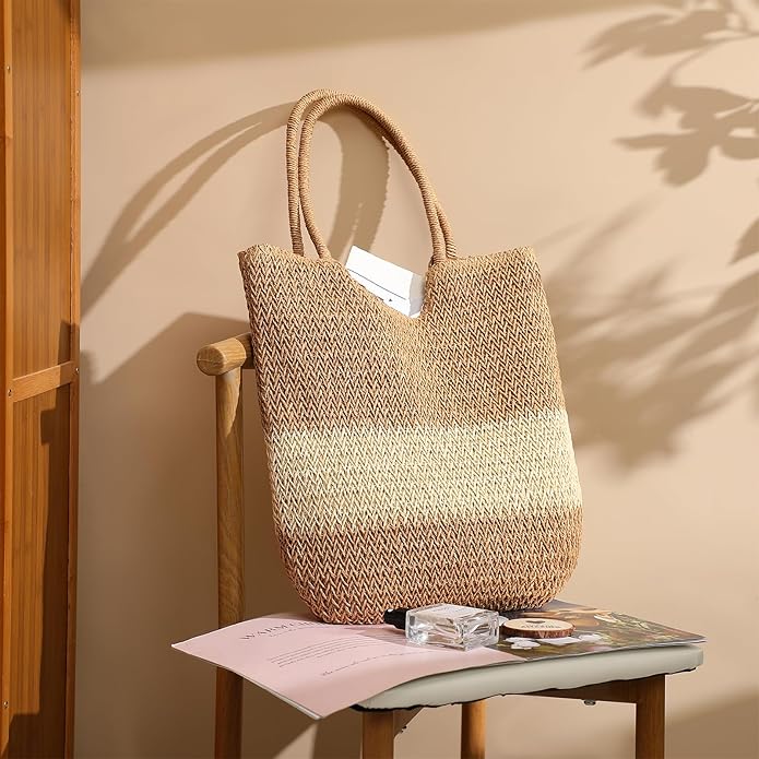 Straw Beach Bags for Women - Summer Woven Tote Bag Shoulder Handbags, Large Beach Bag for Women for Holiday