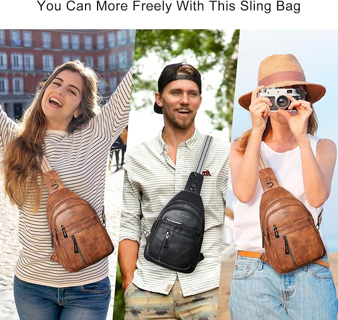 LATMAP 7L Sling Bag For Women Men Backpack Fanny Pack Crossbody Chest Travel Shoulder Belt Bags Purse Handbag PU Leather