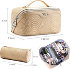 BOYATU Travel Makeup Bags for Women: 3 Pcs Set Wide Open Cosmetic Bag - Portable Make up Bags with Handle - Vegan Leather Toiletry Organizer Bag with Divider (G-04-Beige)