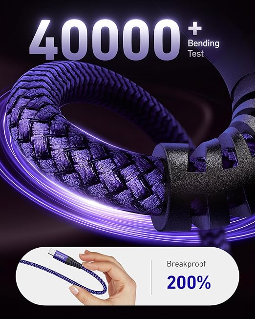 USB to USB C Cable Fast Charging [2 Pack 6FT], USB A to USB C Cable for Car, Durable Braided USB Type C iPhone Charger USBC Cord for iPhone 17/16/15/Pro Max/Plus, Samsung Galaxy S23 and More-Purple