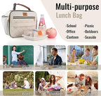 Genteen Lunch Box for Women Adults Girls - Insulated LunchBox Reusable, Zip Closure & Buckle Handle, Portable Cooler for Work, School, Travel (White)