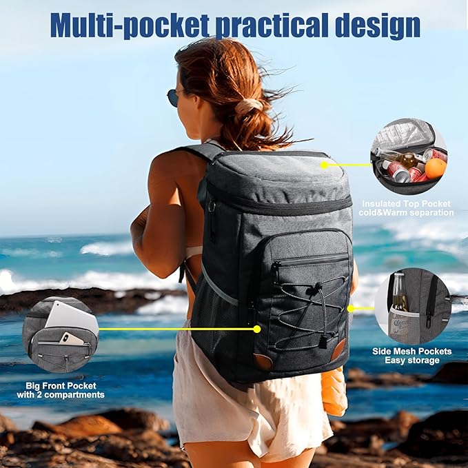 Backpack Cooler Insulated Leak Proof, Lightweight Soft Sided Cooler Backpack for Men Women, Waterproof Beach Cooler Bag Lunch Backpack for Camping Hiking Picnic Fishing Travel Outdoor