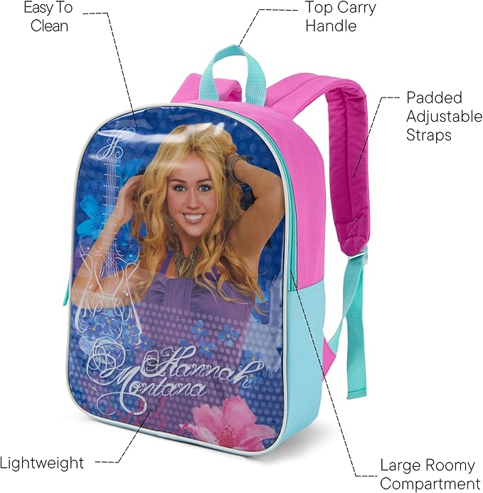 Disney Hannah Montana Backpack for Kids - Cute & Durable Kids Backpack for Girls with Padded Straps & Zip Compartment - Ideal Toddler Bookbag for School & Travel - 15”