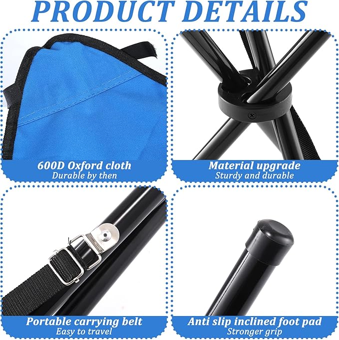2 PCS Travel Folding Camping Stool, 17 Inch Folding Outdoor Tripod Seats, Portable Camping Stool with Adjustable Carry Strap, 3 Legged Fishing Chair for Hiking, Mountaineering, Picnic, Beach, Lawn