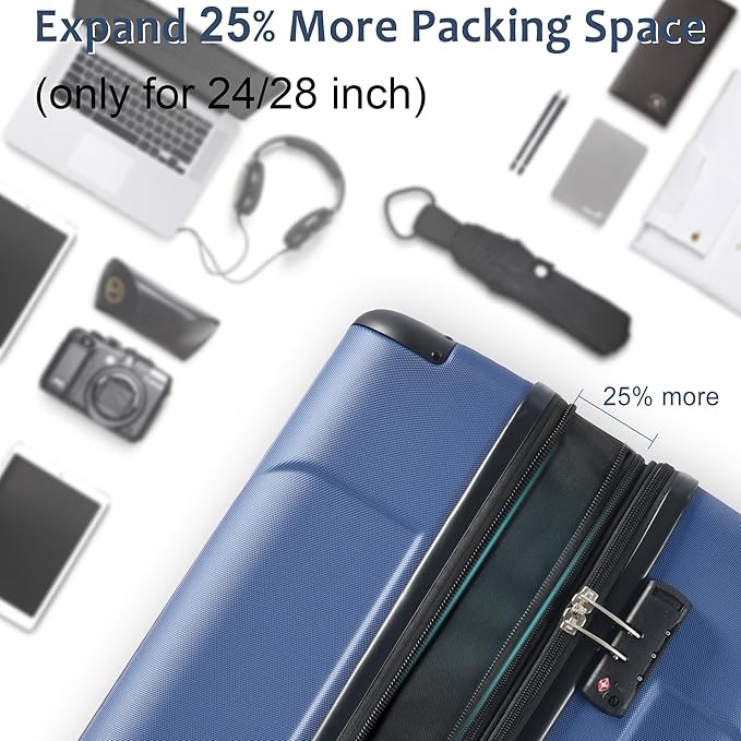 2 Piece Luggage Set, Hardside Suitcase with Spinner Wheels, TSA Lock & Expandable Hard Shell, Carry on and Checked Luggage for Travel, Maletas de Viaje for Men & Women (Blue, 20+28Inch)