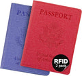 2 Pack Passport Holder For Women Kids, RFID Blocking Passport Wallet Red&Light purple