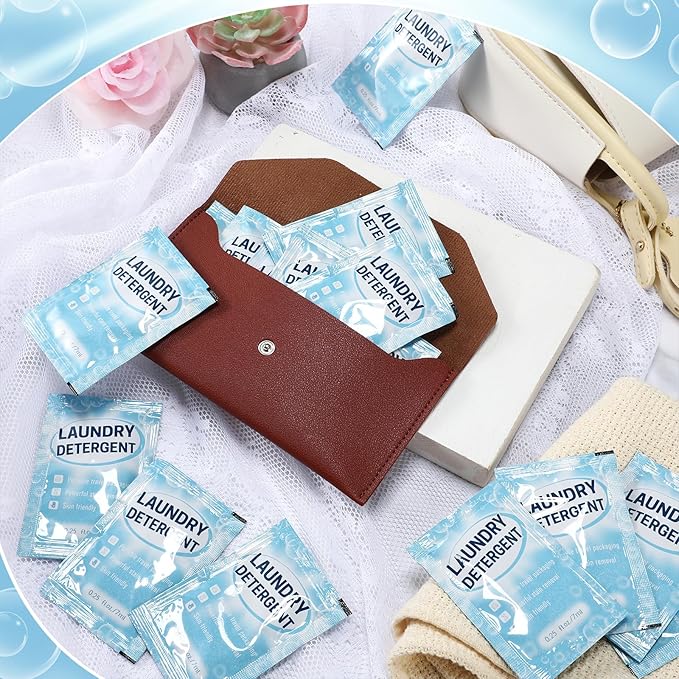 Leelosp 200 Pcs Individual Travel Laundry Detergent Bulk Travel Size Laundry Detergent Packets Portable Single Use Liquid Soap for Traveler Hostel Essentials Cleaning