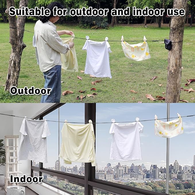 EXVITAL Portable Travel Clothesline Lightweight Camping Clothes Line with 24 Beads for Indoor Hotels Backyard, Outdoor Cruise Ships, RVs, Tents, 11.5 Feet