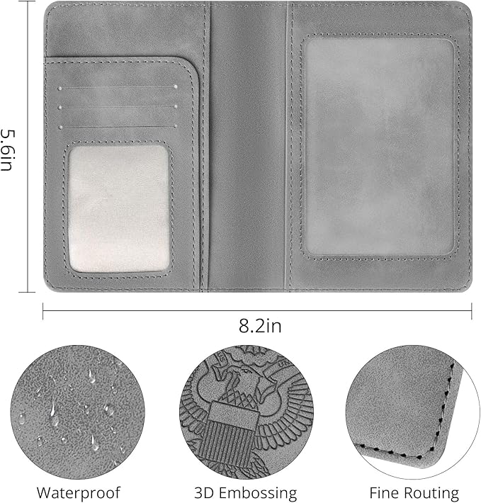 Passport Holder for Travel Essentials,RFID Blocking Passport Cover Wallet Card Case for Women and Men (Gray)