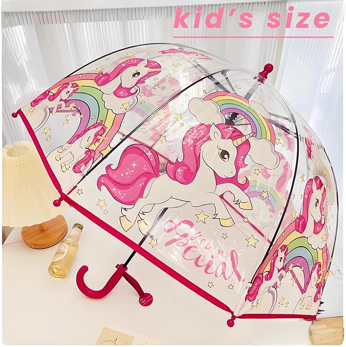 MRTLLOA Kids Clear Bubble Umbrella with an Easy Grip Curved Handle, Safety Transparent Dome Bubble Umbrella for Toddler Boys Girls