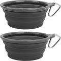 Collapsible Silicone Water Travel Bowl with Clip for Dog and Cat, Portable and Durable Pop-up Feeder for Convenient On-The-go Feeding – Size: Large (5 Cups) Grey – 2 Pack