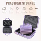 20 Inch Carry on Luggage with 14 Inch Cosmetic Case, 2 Pcs Hardshell Lightweight Durable Spinner Suitcase Set for Travel, Women, Men, TSA Lock, ABS, 20+14 Inch, Pink Purple