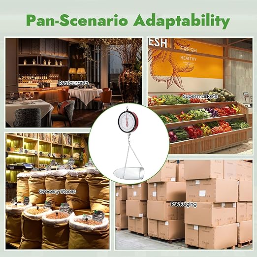 22LBS Double Sided Dial Hanging Scale, Mechanical Hanging Scale with Scoop/Chain, Portable Handheld Scale Commercial Household Weighing Scales for Supermarkets Farm Kitchen (Red/Black)